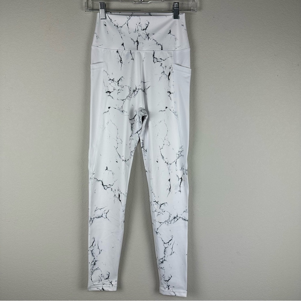 NEW BuffBunny White Black Marbled Elysium Athletic Athleisure Leggings Medium